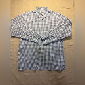 Canali Men's Blue and White Checkered Dress Shirt NWOT